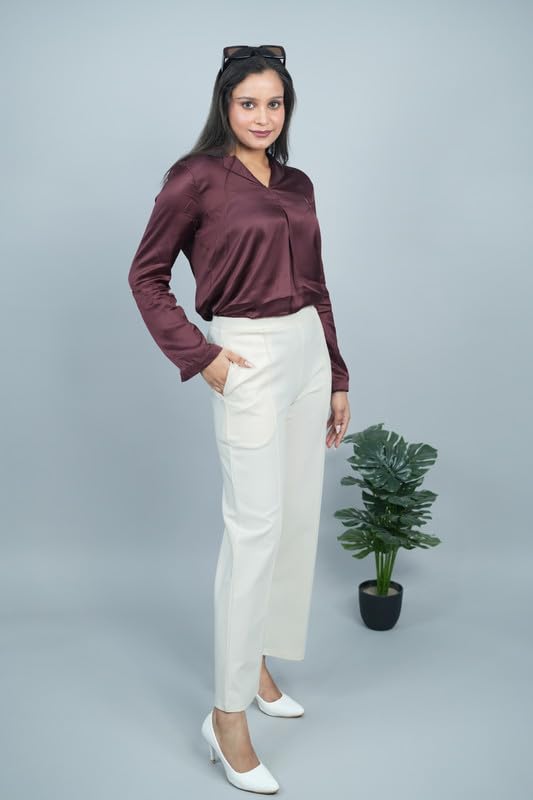 Image of Mlada Mid Waist Wide Leg Flared Pants Elastic Waist Band for Women Office Work Formal Wear Stretch Cotton Knit Flare Pants Utility Pockets Extra Flare Pants Trousers for Travel