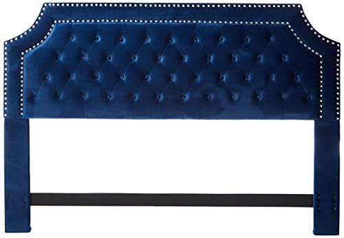 Iconic Home Chava Headboard Velvet Upholstered Button Tufted Double Row Silver Nailhead Trim Modern Transitional, King, Navy #TOP1