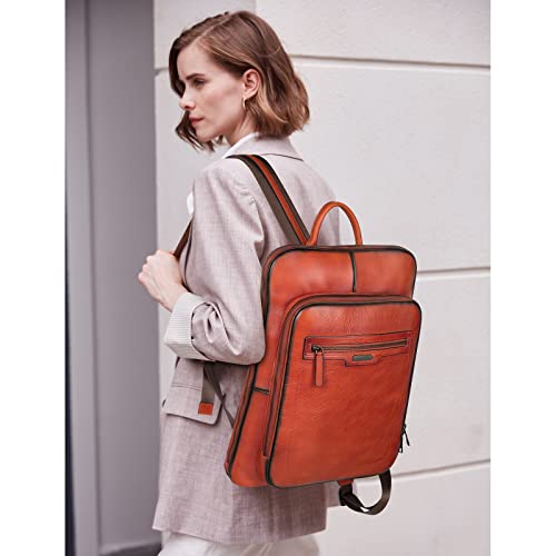 Image of CLUCI Leather Backpack for Women 15.6 Inch Laptop Backpack Vegetable Tanned Full Grain Backpack Purse for Women Work Daypack