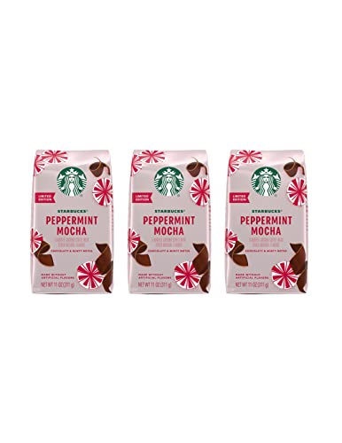 Starbucks Peppermint Mocha Ground Coffee - Pack of 3 Bags - 11 oz Per Bag - Limited Edition Seasonal Flavored Starbucks Coffee