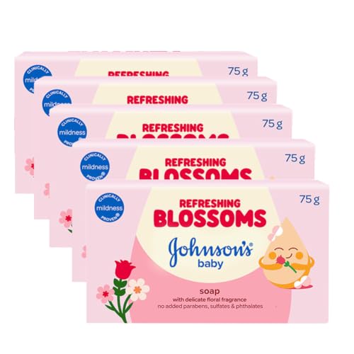 Image of Johnson's Baby Refreshing Blossoms Soap 75g (Pack of 5) | Gentle & Mild Baby Bath Soap | Soft Floral Fragrance | Daily Use Baby Skincare