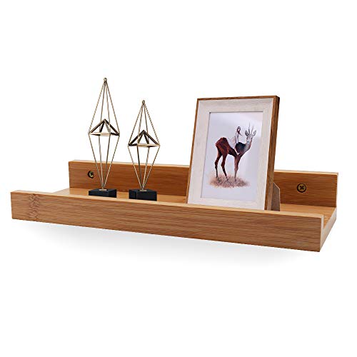 Tresbro Floating Shelf Wall Mounted Ledge Shelf Small Natural Bamboo Picture Ledge Home Decoration Shelves for Living room Bedroom Bathroom
