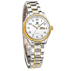 OLEVS Damenuhr Analoge Leicht zu lesen Armbanduhr mit Kleines Gesicht Gold Silber Edelstahlband wasserdichte Day Date Uhr