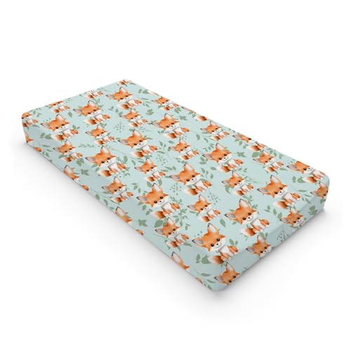 Image of Cute Animals Baby Changing Pad Covers Cute Fox Green Leaves Diaper Change Table Sheets for Boys Girls Soft Stretch Snug Fitted Baby Changing Table Mats Covers 32''x16''