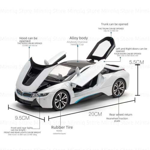 Image of BMW i8 1:24 Model Toy Car with Box, Zinc Alloy Pull Back Toy car with Sound and Light for Kids Boy Girl Gift [Colors as Per Stock]