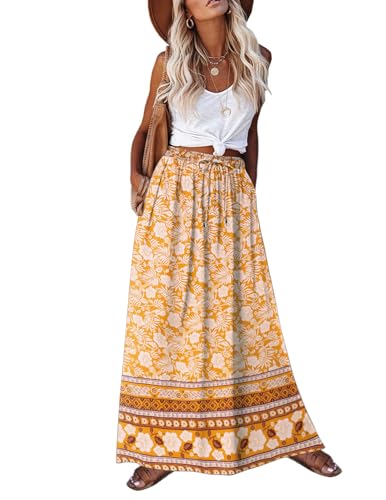 Jupe longue bohéme à taille haute élastique pour femme avec poches Zeagoo