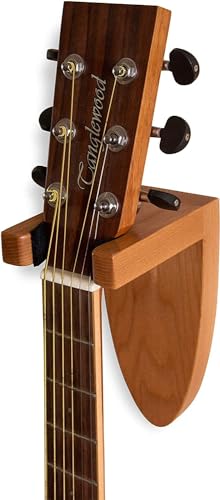 Image of Ash Wood Guitar Holder Wall Mount - Wooden Hanger Hook Stand Rack for Electric, Classic, Acoustic and Bass - Musical Instruments Hardwood