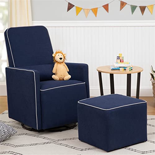 DaVinci Olive Upholstered Swivel Glider with Bonus Ottoman, Polyester in Navy with Grey Piping, Greenguard Gold & CertiPUR-US Certified