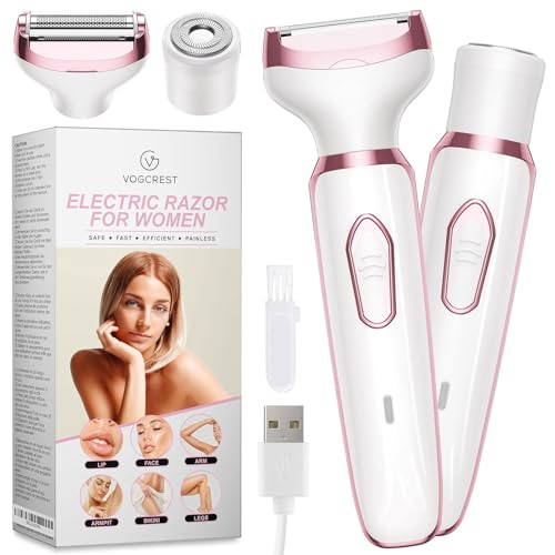 Image of Electric Razor - Shaver - Trimmer for Women: 2 in 1 Painless Body Razors and Facial Hair Remover - Rechargeable Hair Removal Kit for Face Body Leg Bikini Underarm Arm