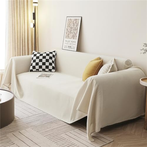 Xisnuient Colchas para Sofás 1 2 3 4 Plazas, Colchas de Chenilla Extra Grandes para Cama Doble, Color Sólido, Antideslizantes, Pequeñas Colchas para Sofás de Sala de Estar. (Beige,180x260cm)