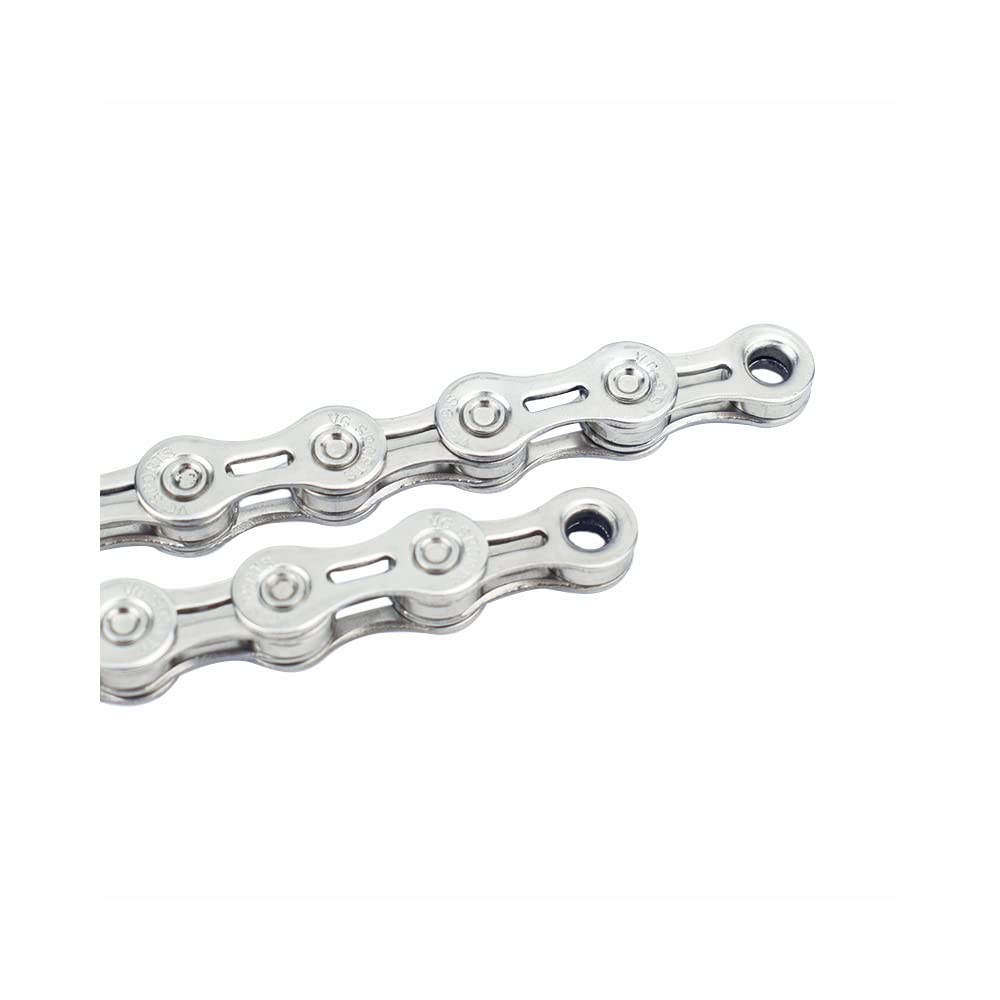 VG SPORTS Cadenas de bicicleta de 6/7/8/9/10/11 velocidades, cadenas de bicicleta ligeras medio huecas para bicicleta de carretera/MTB/BMX, plata/oro/titanio/arco iris con eslabón perdido