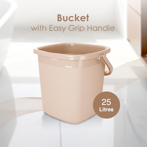 Image of Nayasa Rimmy 20, 3 Pcs Bathroom Set (18 L Bucket + 1 L Mug + Stool), Beige