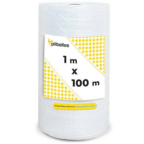 PILBELLES Papel Burbujas Embalaje Mudanza Múltiples Medidas | 100 cm x 100 metros | Rollo de Plástico de Burbujas para Embalar, Envíos, Protector Muebles, Alta Protección
