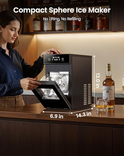 Image of 2.4 inch Sphere Ice Maker 50 pcs /24H,2 pcs in 60 Mins, Slow-Melting Crystal Ball Ice Machine with Self-Cleaning, Countertop Ice Maker for Whiskey(Black)