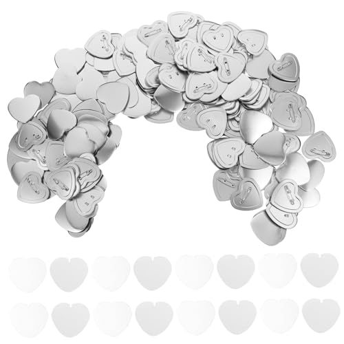 LALAFINA 100 Sets Heart Shape Metal Button Supplies DIY Projects Accessory Blank Button Pins Backs and Films