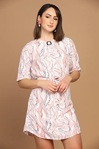 Image of Leriya Fashion Western Dress for Women || Rayon Marble Printed Short Dresses for Women || Front Plated Neck with Buckle || Casual || Office || Summer Wear Dress for Girls