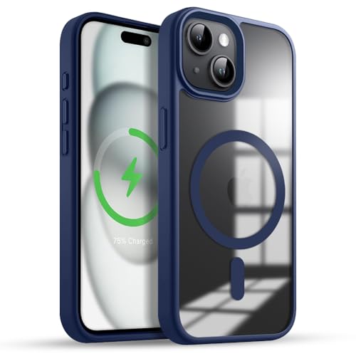 Image of KARWAN️ Hybrid Transparent iPhone 15 Back Cover Case Compatibe with Mag-Safe |Camera Protection Bump | Transparent Back Cover Case for iPhone 15(PC, TPU | Blue Bumper)