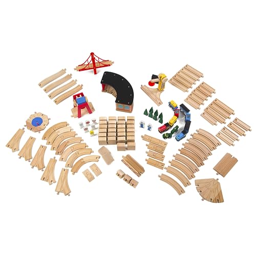 Melissa & Doug Wooden Railway Set, 130 Pieces (E-Commerce Packaging, Great Gift for Girls and Boys - Best for 3, 4, 5 Year Olds and Up)