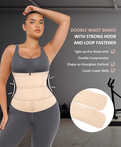 Image of FeelinGirl Waist Trainer for Women Belly Fat Long Torso Sauna Workout 2 Belt With Zipper 7 Steel Bones Corset