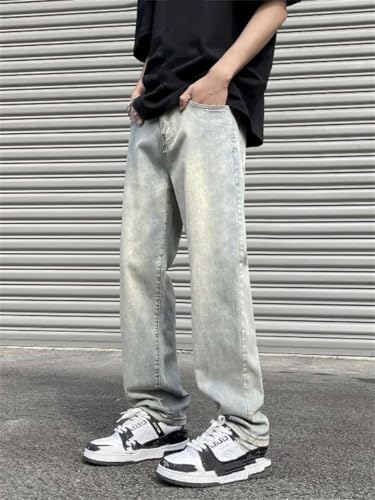 Hndudnff Men's Summer Distressed Jeans Casual Stretch Straight High Street Denim Long Pants2