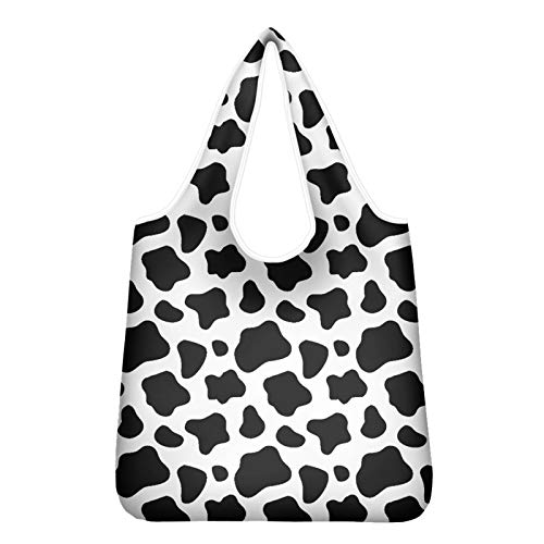 HUGS IDEA Shopping Bag Eco Friendly riutilizzabile sacchetto della spesa con manico rinforzato, fiore di mucca infermiera denti Natale cane, Mucca, X-Large