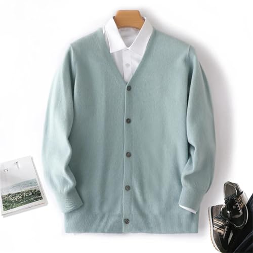 100% Merino Wool Cardigan Sweater Men's Solid V Neck Jumper Business Casual Knitted Sweater Jacket3