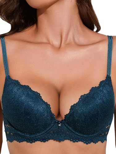 Image of Push Up Bras for Women Add 2 Cups Sexy Lace Cleavage Extra Padded Plunge Bra Underwire