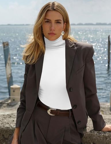 Ekouaer Women's Turtleneck Long Sleeve Shirts Slim Fit Thermal Underwear Tops Lightweight Pullover Tees4