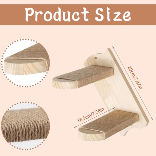 Katzentreppe 2 Stufen, Katzenleiter Mit Juteseil, Katzentreppe Wand, Katzenbretter Für Die Wand, Katzen Treppe, Katzentreppe Kletterwand Katzen Für Katze Klettern Spielen, Natürliche Holzfarbe