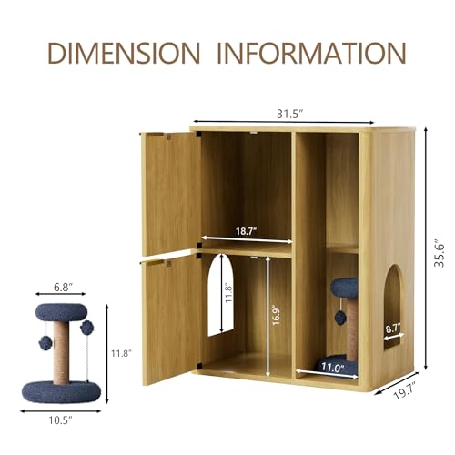 Mueble para caja de arena de gato con rascador y almacenamiento miniatura 2
