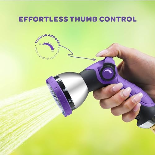 Image of Hose Nozzle [Purple] Heavy Duty Hose Sprayer With 10 Adjustable Watering Patterns. Thumb Control Design, Comfortable Ergonomic Grip, Garden Hose Nozzle for Watering Plants & Lawns /Fun showers /Cleaning