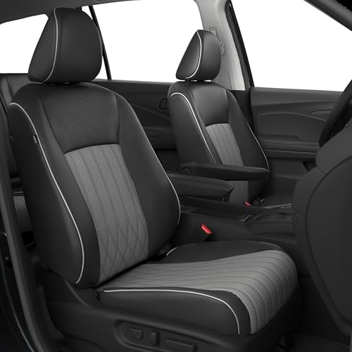 FEINEPRO Customized for Honda Pilot Seat Covers Full Set, Custom Fit Pilot EXL 2016 2017 2018 2019 2020 2021 2022 -Three Rows 8 Seats, Waterproof Faux Leather Full Coverage (BlackGrey)
