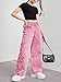 BEAUDRM Girl's Star Patched Y2k Jeans Wide Leg Elastic High Waist Denim Pants Streetwear Pink 12Y