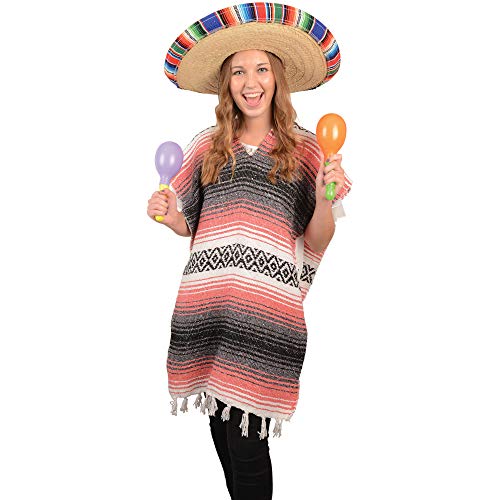 GiftExpress Mexican Sombrero Hat Adult Serape Trim 21" Wide Real Sombrero for Cinco De Mayo Straw Sombrero with Serape Band Adult Mexican Serape Costume