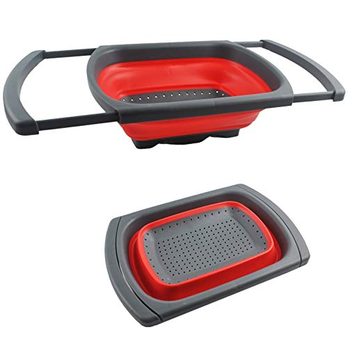 ANPI Escurridor Extensible, Colador de Cocina de Silicona Plegable Cesta de Comida Vegetal Fruta Sobre el Lavabo con...