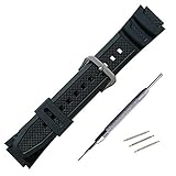 ラバー ウォッチ バンド PU ストラップ 腕時計ベルト コンパチブル For Casio AQ-S810W SGW-300H MRW-200H AE-1000W W-S200H W-735H AEQ-110W に適合する (ブラック(銀尾錠))