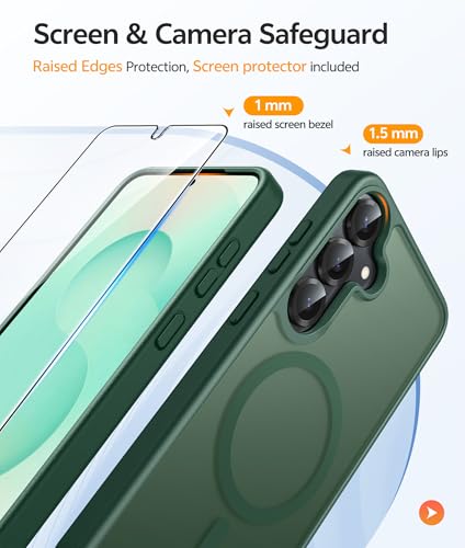 Image of FNTCASE for Samsung Galaxy S25 Plus Case: Samsung Galaxy S24 Plus Phone Case [Fit with Magsafe] Translucent Matte Case [Screen Protector] Military Grade Shockproof Protective Phone Cover-Green
