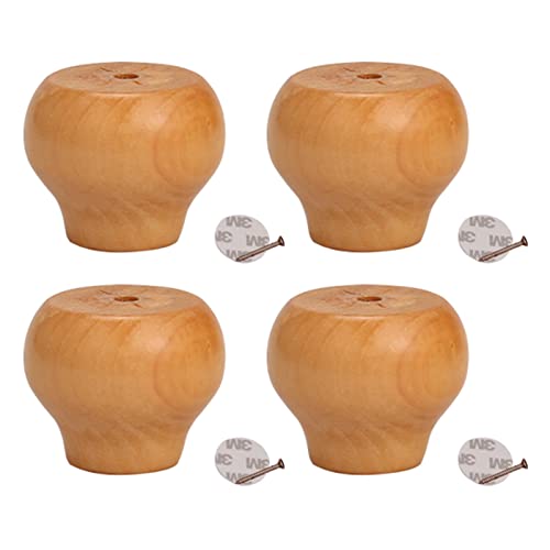 Lot de 4 Pieds de Meubles en Bois Massif, Pattes de Armoire Rond, Remplacement Rehausseur de Bille en Bois de Lotus, pour Fauteuil Commode Canapé Table Basse...