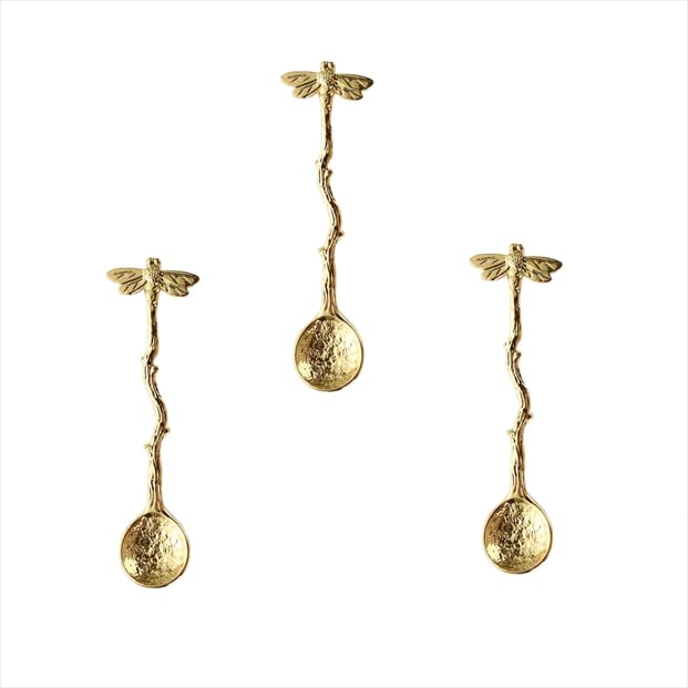 3 Pcs Gold Retro Dragonfly Spoon Coffee Spoon Teaspoon Stainless Steel Tableware Creative Sugar Tea Spoon Stir Bar Spoon Stirring Spoon Cake Spoon Dessert Spoon Long Handle Spoon Kitchen Gadget Des