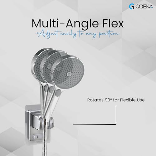 Image of GOEKA Self Adhesive Hand Shower Holder for Bathroom Wall | Durable ABS Body | Adjustable & Waterproof Wall Mount Shower Head Hook | No Drill Mop /Broom Holder for Kitchen & Bathroom (Silver)