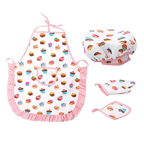 Newmind Avental de cozinha infantil para meninas, chapéu de chef, luva e utensílio, vestido infantil
