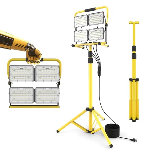26000LM LED Work Light with Stand,4 Head Portable Work Light with 16FT Cord - IP66 Waterproof Flood...