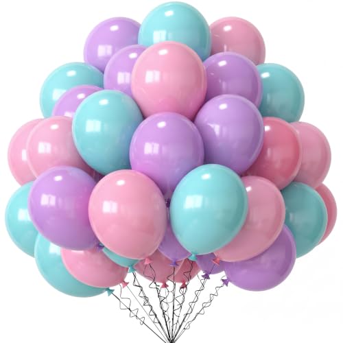Tecunite 100 Pcs Pink Purple Blue Balloons, 13 Inch