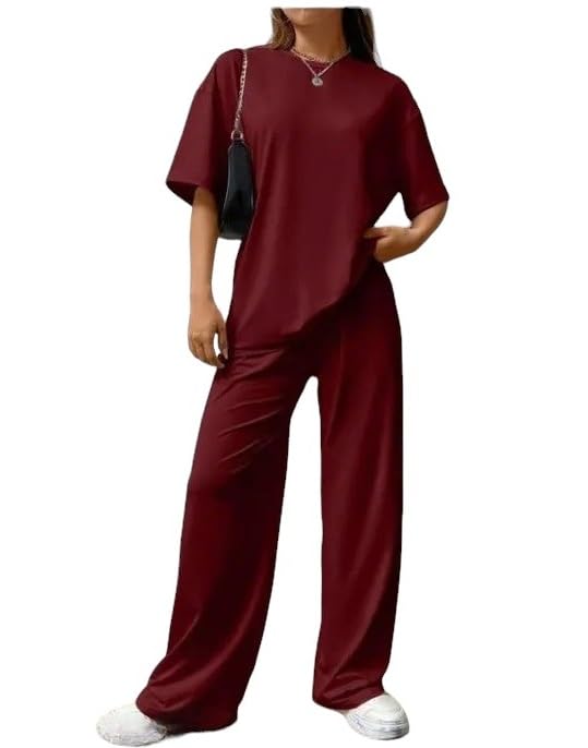 Image of My Swag Womens 2 Piece Outfits Co Ords Set Casual Half Sleeves Round Neck T-Shirts & Pants Pajama Set Cods Set for Women & Girls