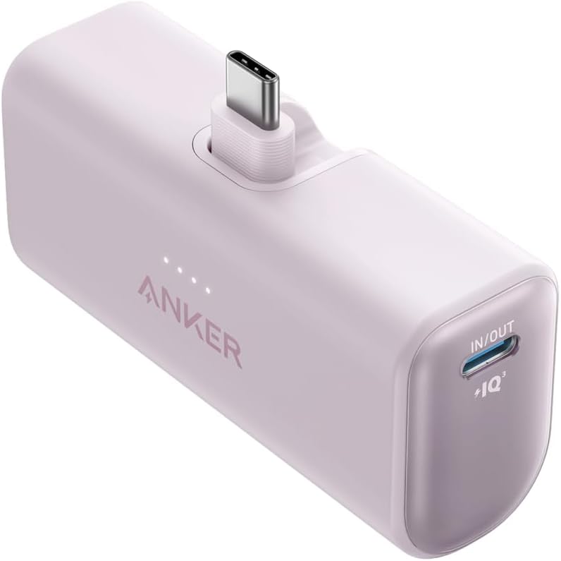 Anker Nano Power Bank (22.5W, Built-In USB-C Connector) (モバイルバッテリー 5000mAh 小型コンパクト)【PowerIQ搭載/USB-C一体型】 iPhone 17 / 16 / 15 シリーズ/Switch 2対応 (パープル)