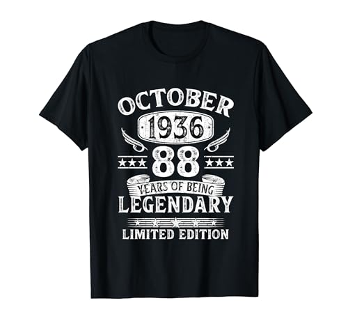 Vintage Regalo 88 Años Cumpleaños Hombre Octubre 1936 Camiseta