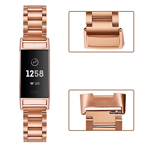 Chofit Metal Straps Compatible with Fitbit Charge 3/Charge 4 Strap, Replacement Bands Stainless Steel Wristband for Charge 4/Charge 3/ Charge 3 Special Edition Smart Watch Accessory (Rose gold)