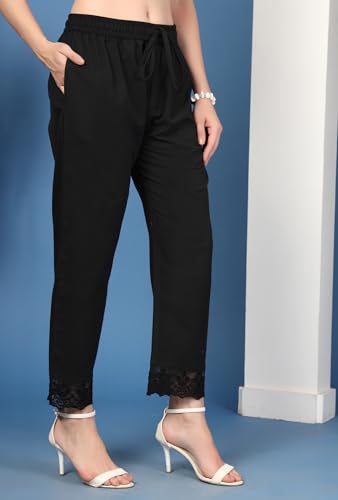 Image of Pistaa's Women's Pure Cotton Regular Hem Design Solid Palazzos