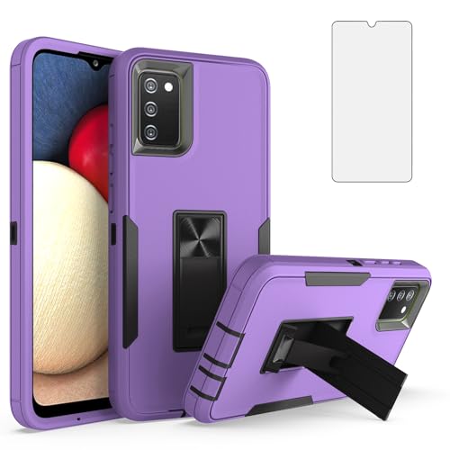 Coque Samsung Galaxy A02s et A03s US Version avec protection ecran verre trempe et support noir