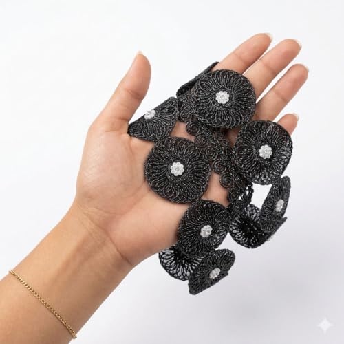 Image of Balar Creation Diamond Stone Moti Work Black Lace Zari Border (6 cm Wide, 9 Meter Roll) - Embroidery Cutwork Trim Ribbon for Saree, Blouse, Lehenga, Dupatta, and Sewing Crafts (Black)